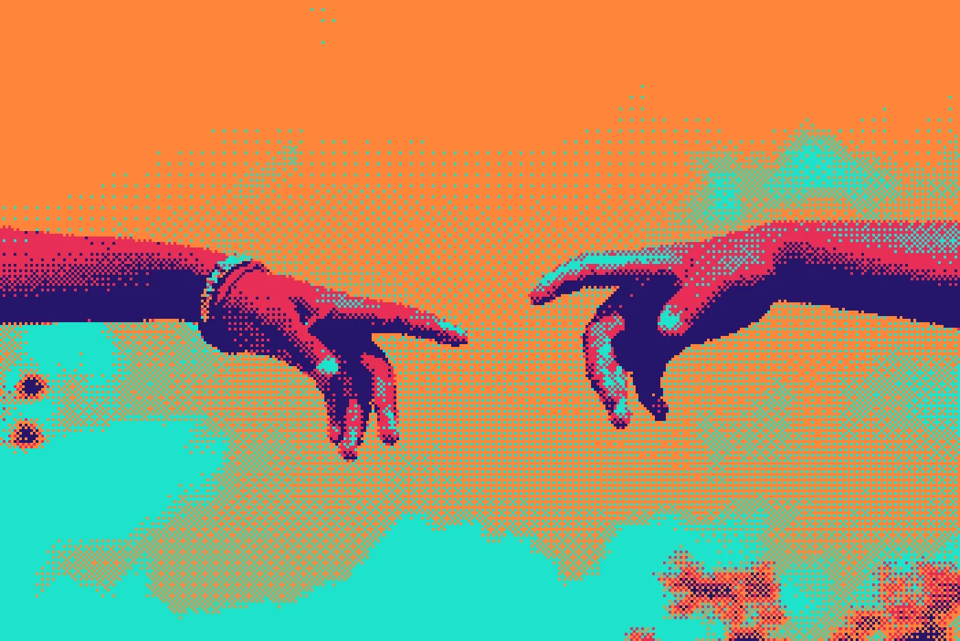 Ilustração em bitmap de duas mãos se aproximando